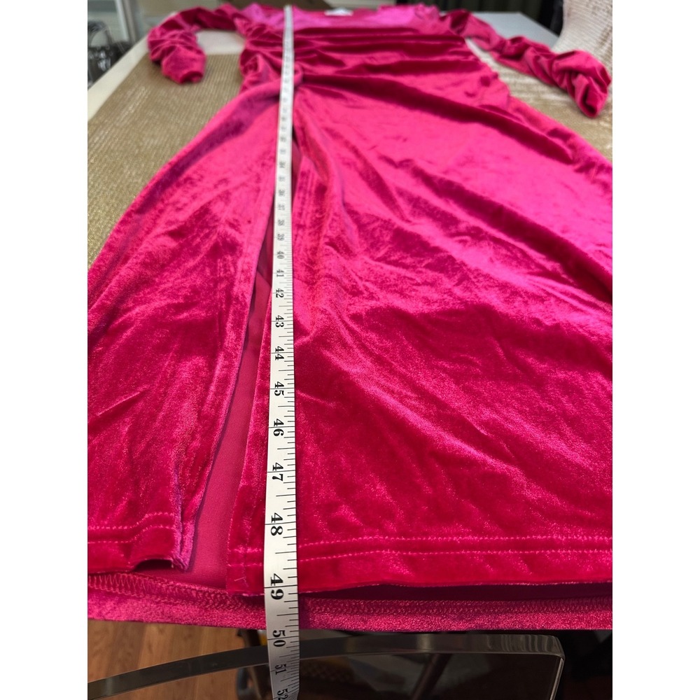 SAM EDELMAN Pink Velvet Long Sleeve Bodycon Midi Dress Front Slit Party NYE | 8 - Picture 13 of 13